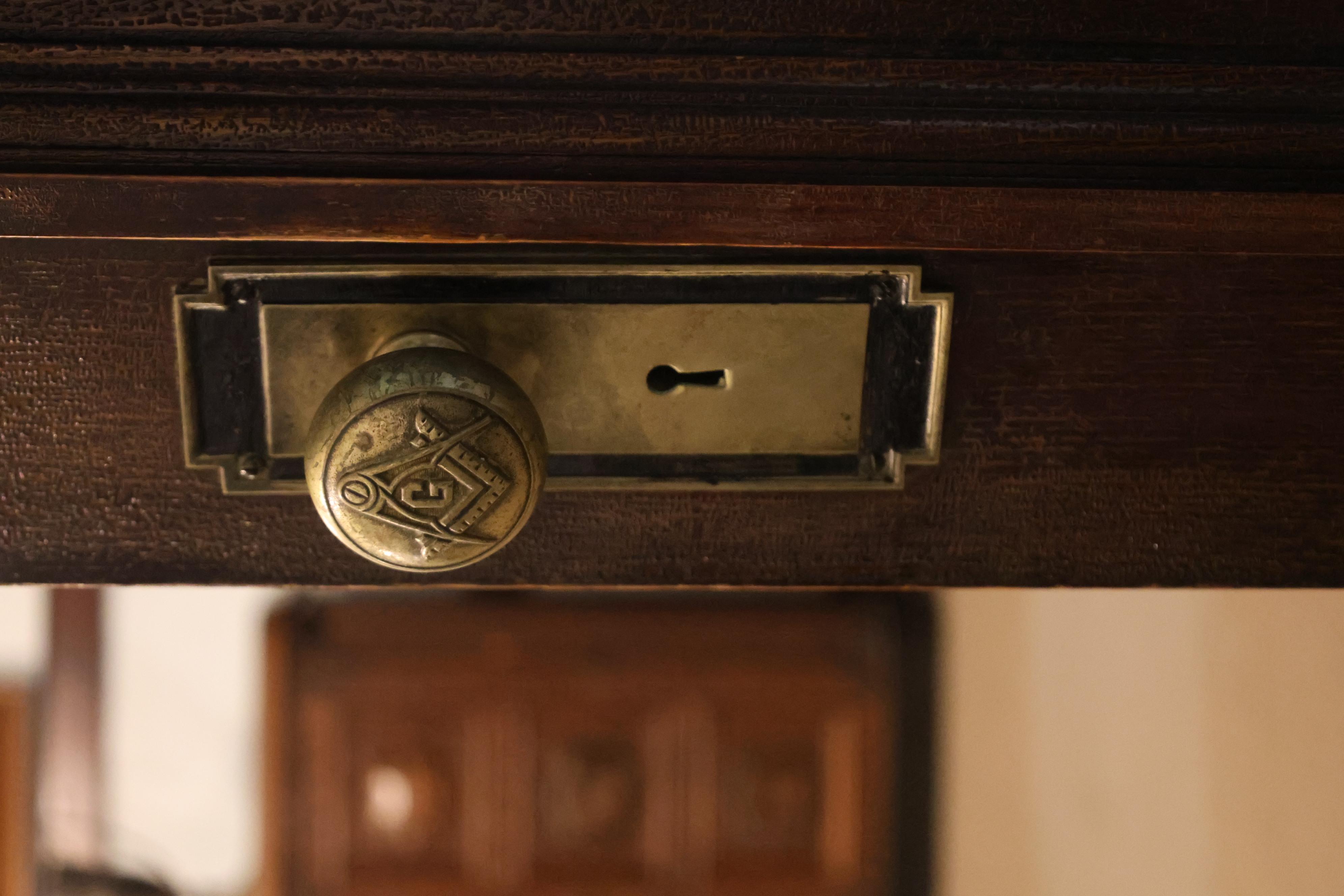 Historic hardware and wood detail from the Kansas City Masonic Temple interior